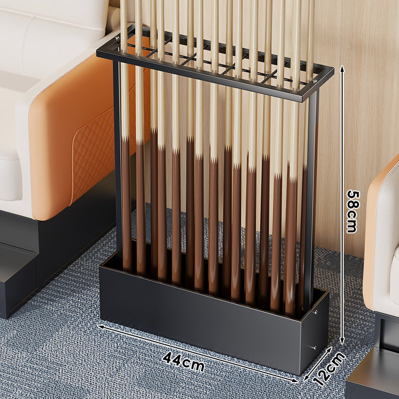 Freestanding Metal Pool Cue Rack with Multi-Slot Top Holder and Weighted Base