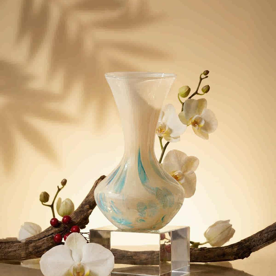 Hand-Blown Hourglass-Shaped Decorative Glass Vase with Narrow Neck