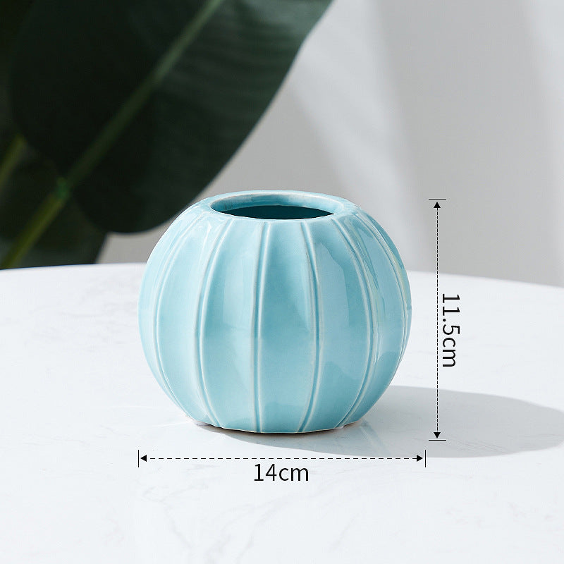 Decorative ceramic vase with modern ribbed design