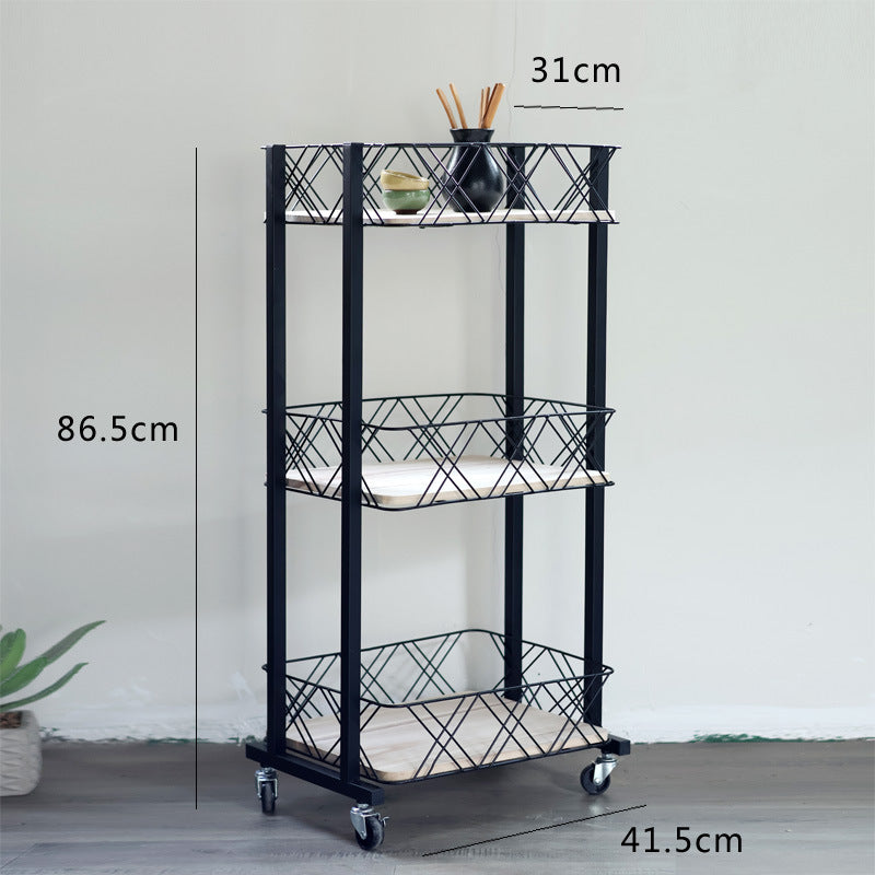 Modern rolling cart with three shelves and wheels