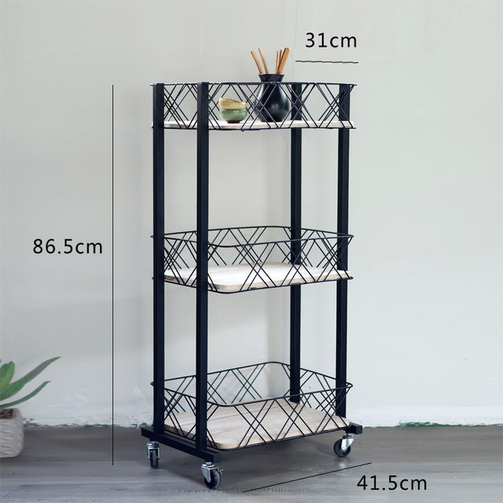 Modern rolling cart with three shelves and wheels