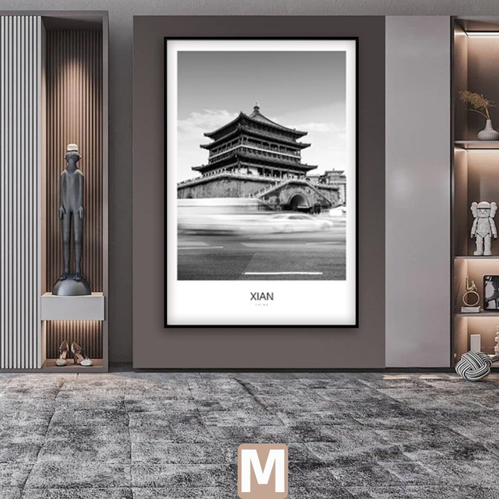 Framed Black and White London Cityscape Art Print