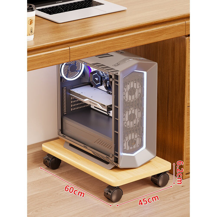 Mobile Under-Desk PC Case Pedestal with Low-Profile Ventilated Platform and Locking Swivel Wheels