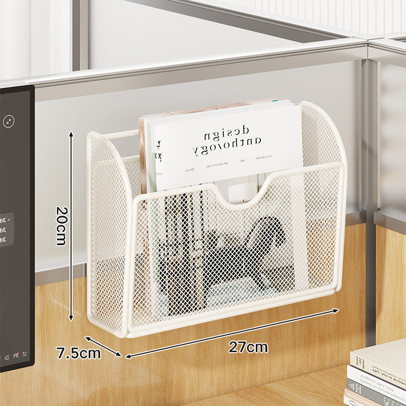 Metal Mesh Partition-Mounted Magazine & File Organizer