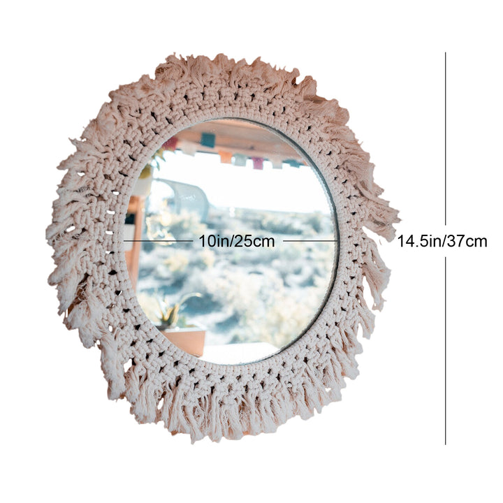 Macrame Wall Mirror with Fringe Detailing