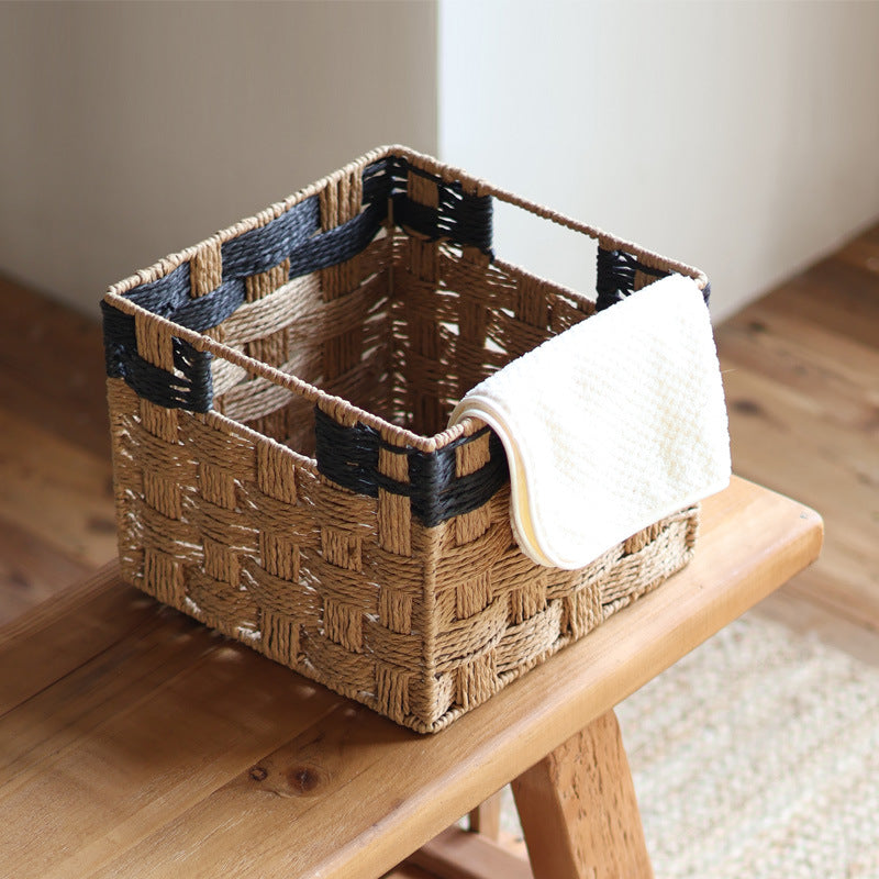 Square storage basket made of natural material