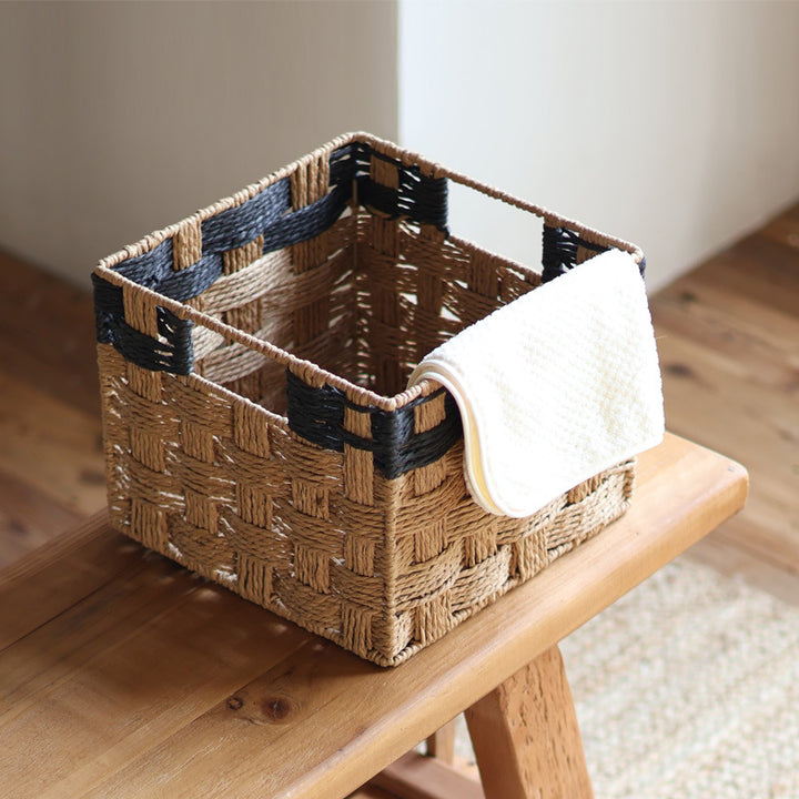 Square storage basket made of natural material