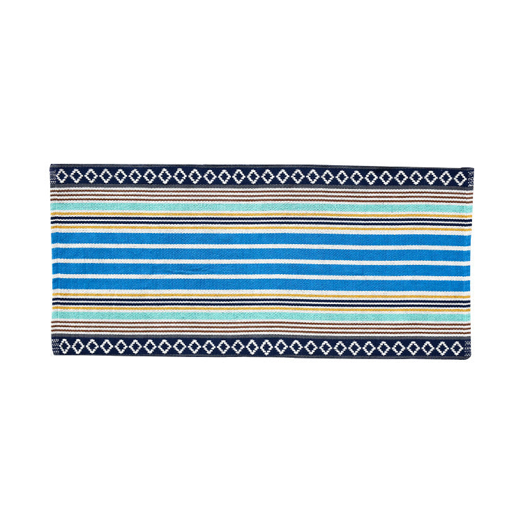 Flat woven bed runner and carpet runner with vibrant checked design