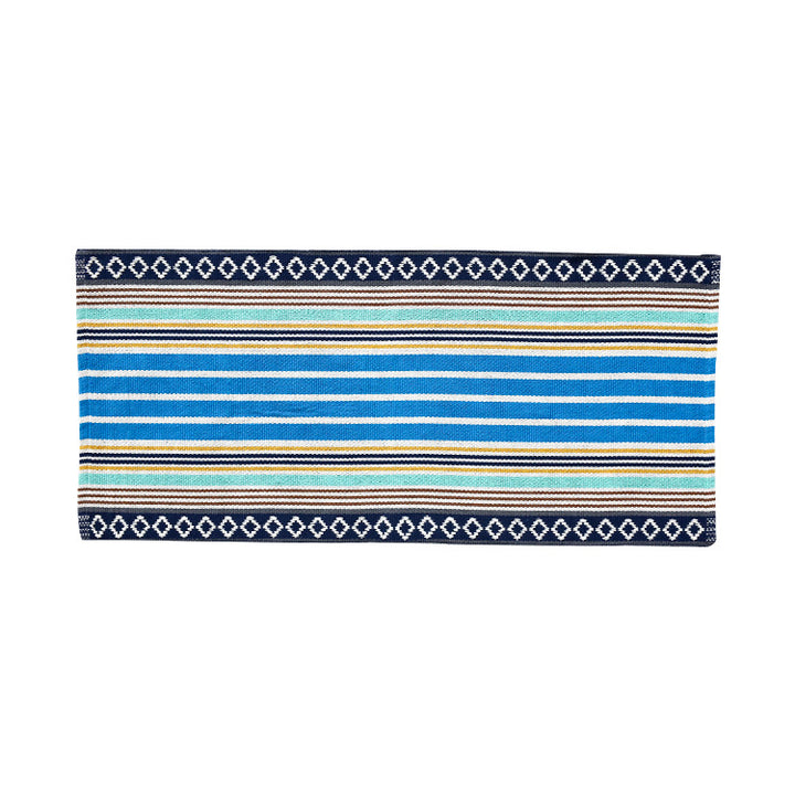 Flat woven bed runner and carpet runner with vibrant checked design