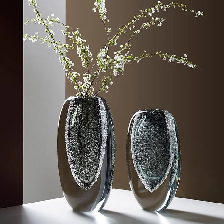 Double-Layer Hand-Blown Sculptural Glass Bud Vase with Encased Bubble Core