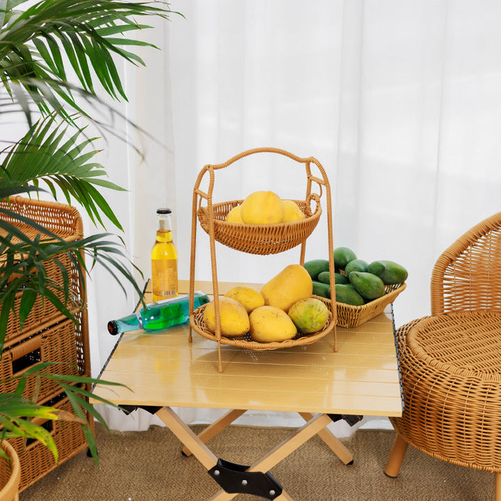 Two-Tiered Woven Fruit Display Stand