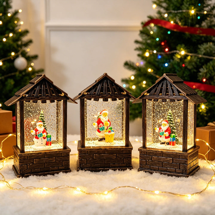 Christmas lantern with snow globe and LED lighting