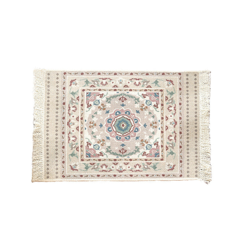 Short-pile decorative bathroom and runner carpet in oriental medallion style with fringes