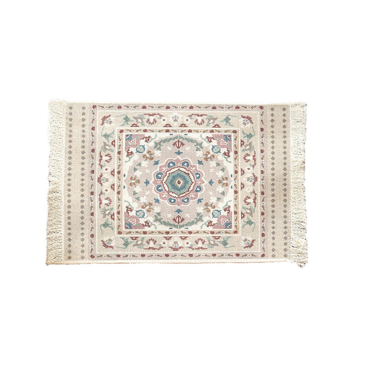 Short-pile decorative bathroom and runner carpet in oriental medallion style with fringes