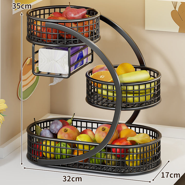 Three-Tier Curved Metal Mesh Countertop Fruit and Produce Storage Stand