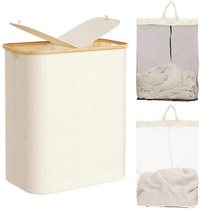 Robust laundry container with practical lid and inner pocket