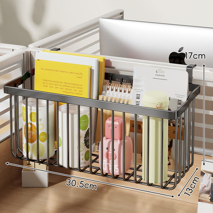 Clamp-On Desk Partition Hanging Multi-Compartment Metal Storage Caddy