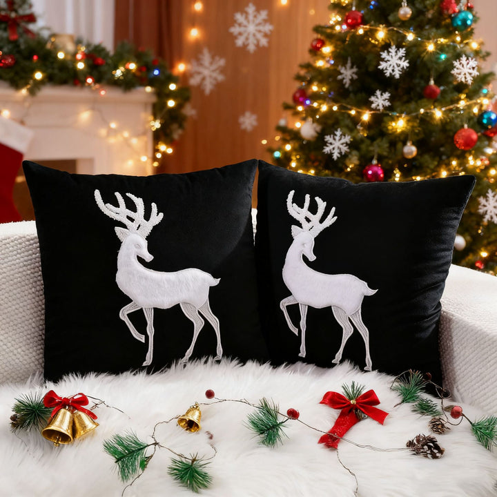 Decorative Holiday Throw Pillow with Deer Silhouette