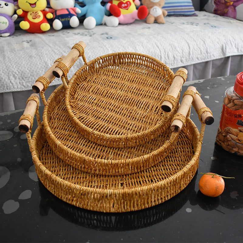 Handcrafted Natural Woven Serving Tray Set