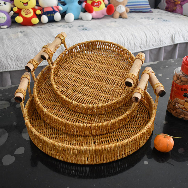 Handcrafted Natural Woven Serving Tray Set