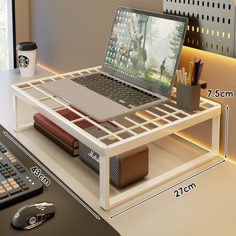 Ventilated Metal Grid Laptop & Monitor Riser with Under-Storage Shelf