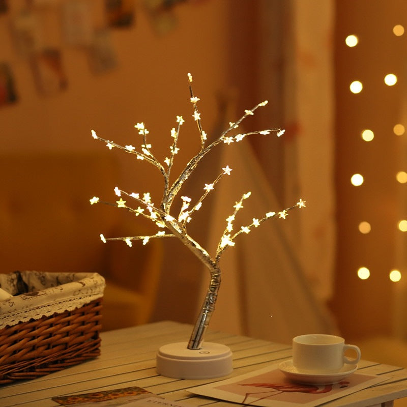 Star-decorated LED branch table lamp with warm micro dimmable lights