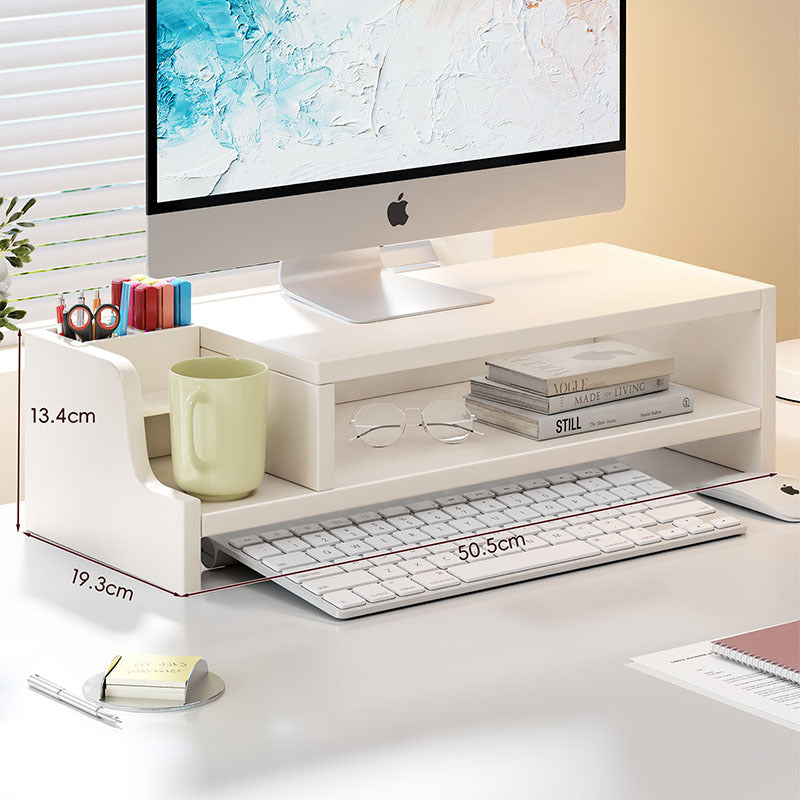 Wooden Monitor Riser with Lockable Drawer and Pen Organizer