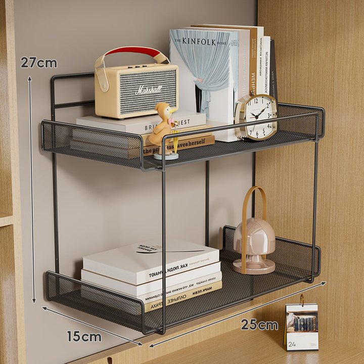 Under-Shelf Hanging Mesh Organizer with Slide-Out Tray and Raised Guardrail