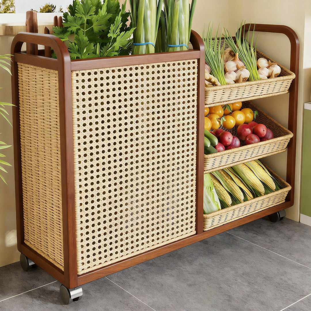 Double-Tier Metal Mesh Produce and Pantry Storage Rack with Sliding Front Baskets