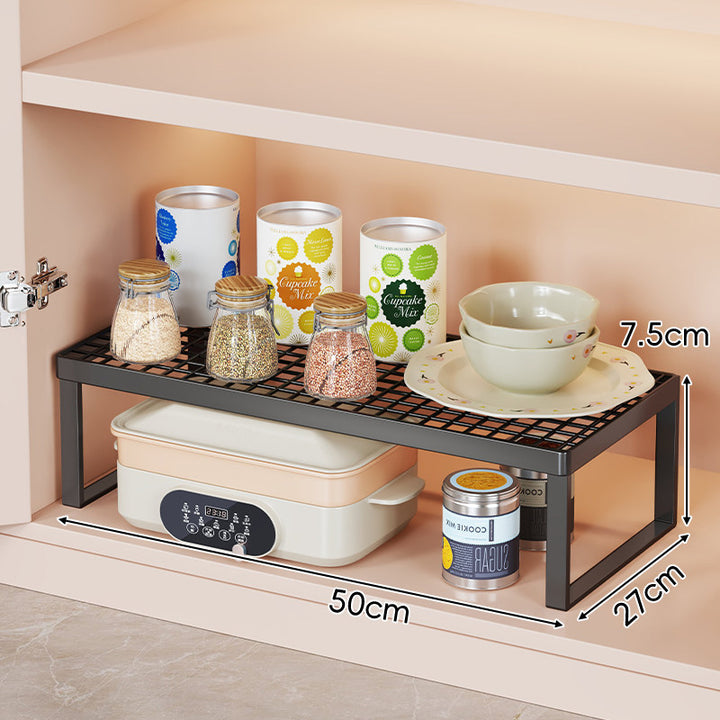 Metal Mesh Cabinet Shelf Riser with Grid Top and Open Frame for Kitchen Storage