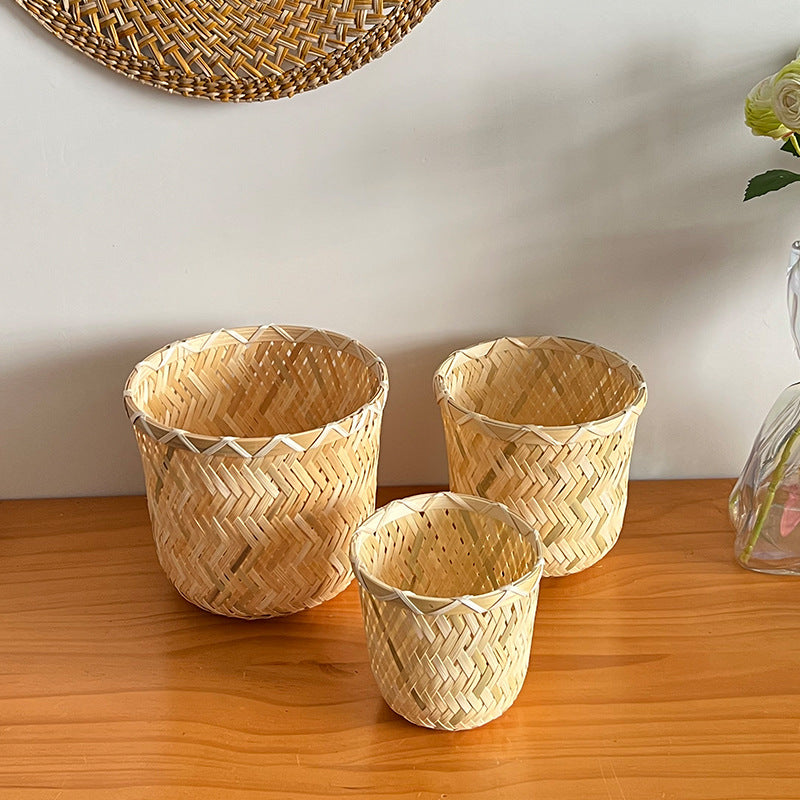 Handcrafted storage basket made of bamboo fiber