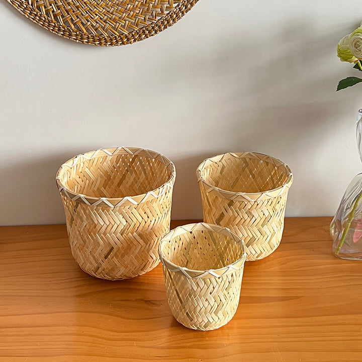 Handcrafted storage basket made of bamboo fiber
