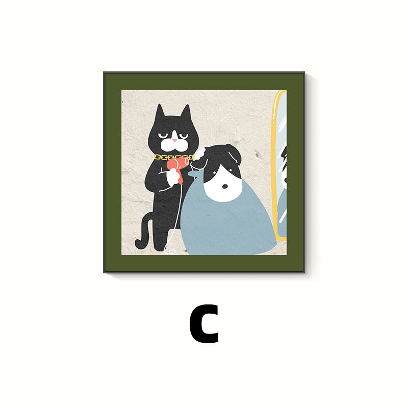 Decorative Cat-Themed Framed Artwork