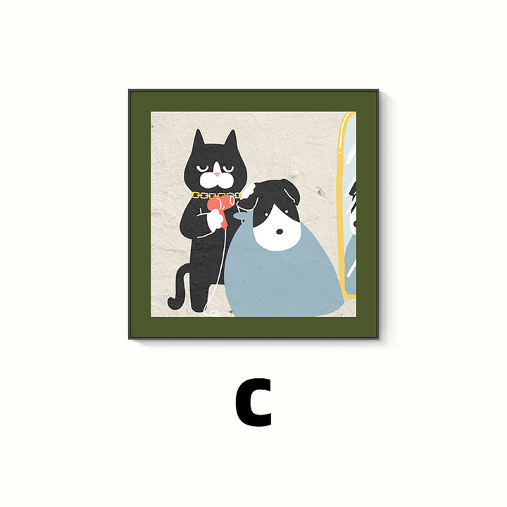 Decorative Cat-Themed Framed Artwork