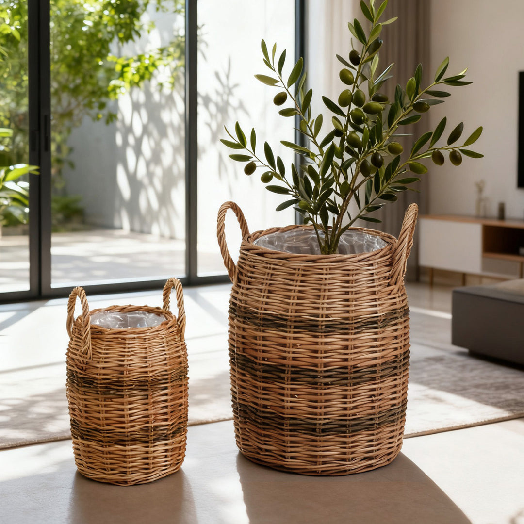 Handcrafted storage basket with natural fiber