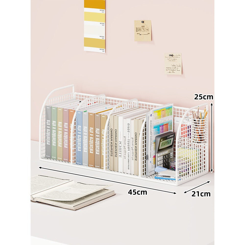 Metal Mesh Desktop File and Stationery Organizer with Triple Compartments
