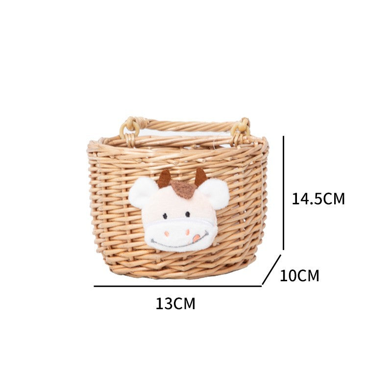Basket made of woven material with cute animal motif