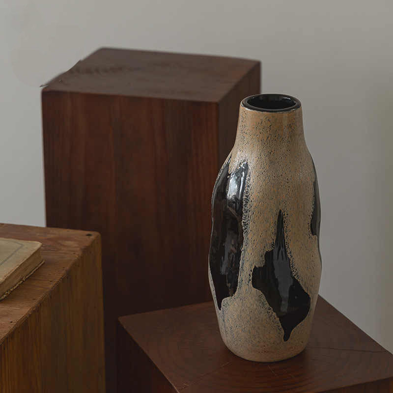 Tall Textured Ceramic Drip-Glaze Floor Vase