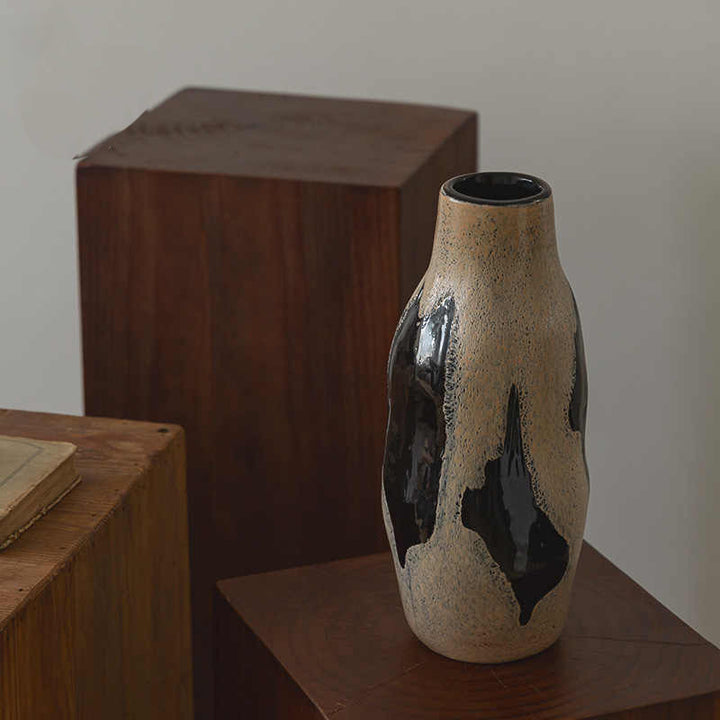 Tall Textured Ceramic Drip-Glaze Floor Vase