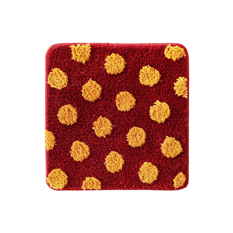 Square soft bath mat rug with three-dimensional pom-pom structure and non-slip backing