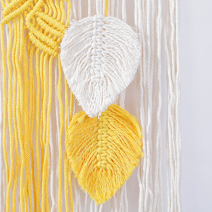 Macramé Wall Hanging with Modern Fringes and Stylish Leaf Elements