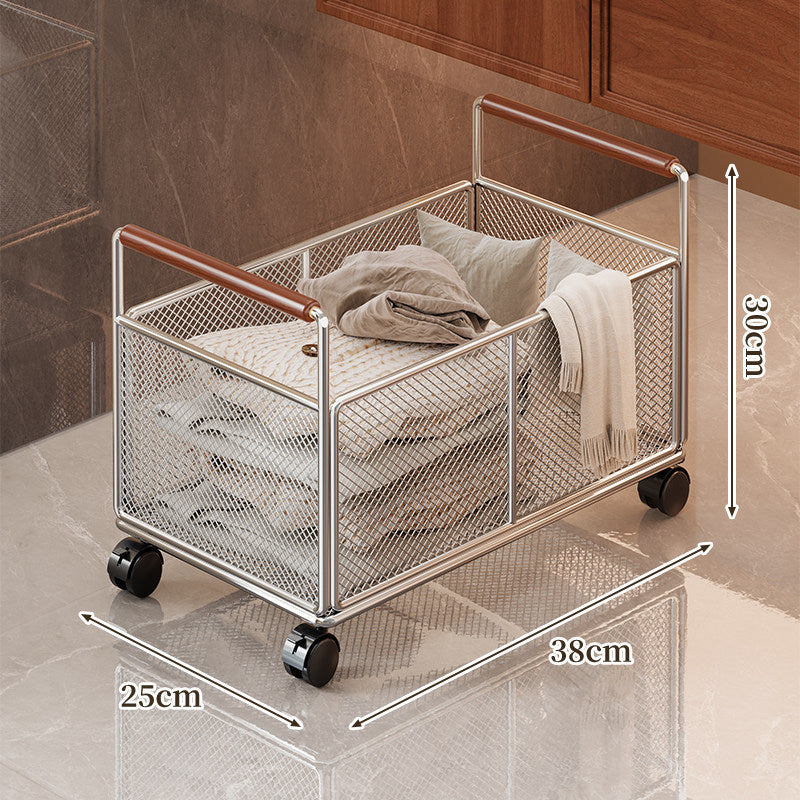 Rustproof Metal Mesh Storage Basket with Wooden Grip Handles