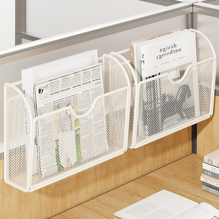 Metal Mesh Partition-Mounted Magazine & File Organizer