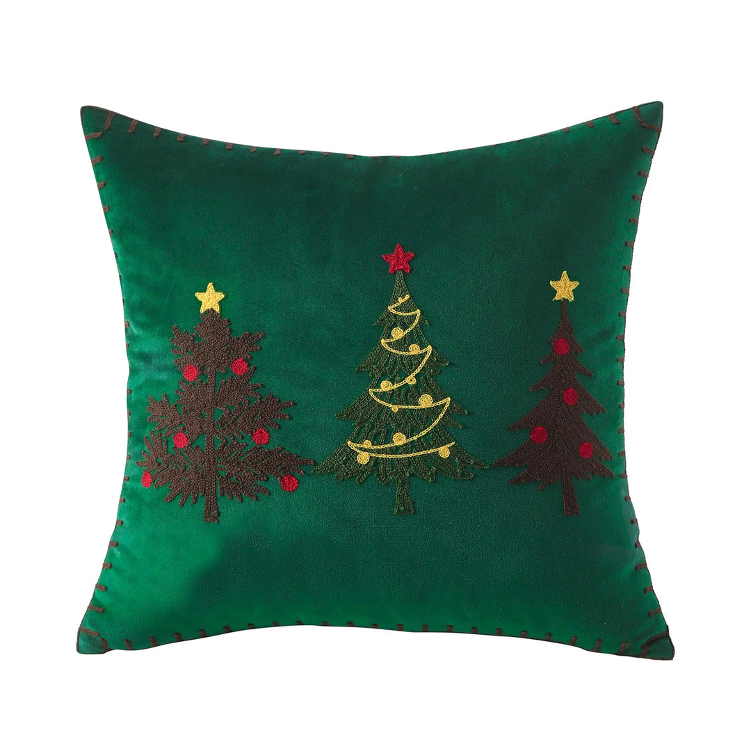 Embroidered Christmas Tree Square Throw Pillow Cover with Whipstitch Edge