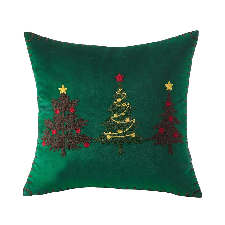 Embroidered Christmas Tree Square Throw Pillow Cover with Whipstitch Edge