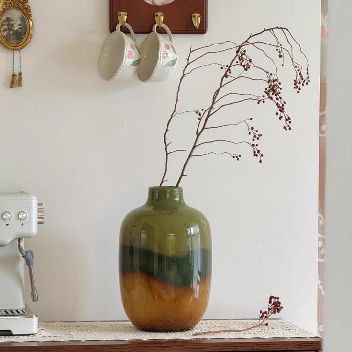 Hand-Blown Gradient Tall Ceramic Decorative Vase with Narrow Mouth