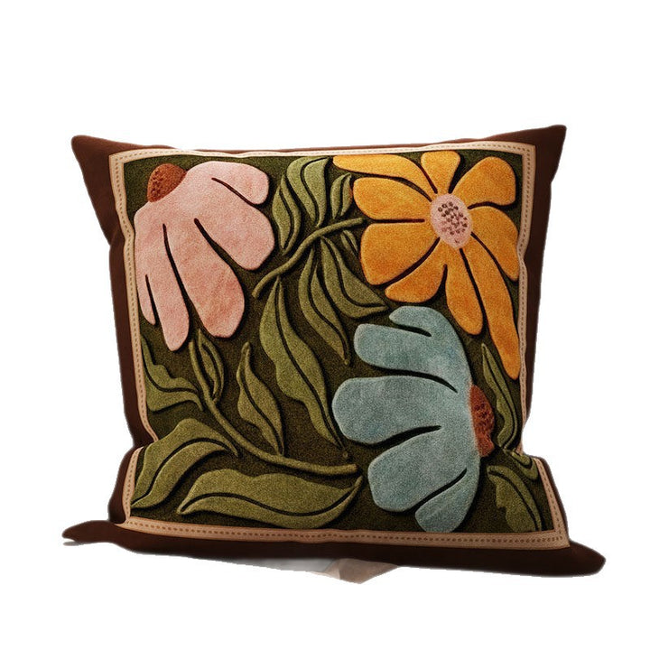 Decorative Tufted Velvet Throw Pillow Cover with Raised Floral Appliqué