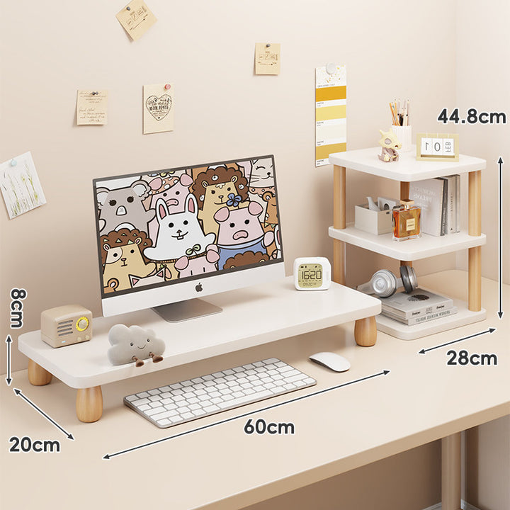 Solid Wood Low-Profile Monitor and Display Riser with Rounded Peg Legs and Keyboard Slide-Out Space
