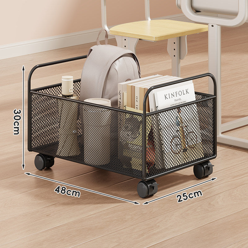 Low-Profile Mesh Rolling Storage Bin for Desk and Floor with Locking Swivel Wheels