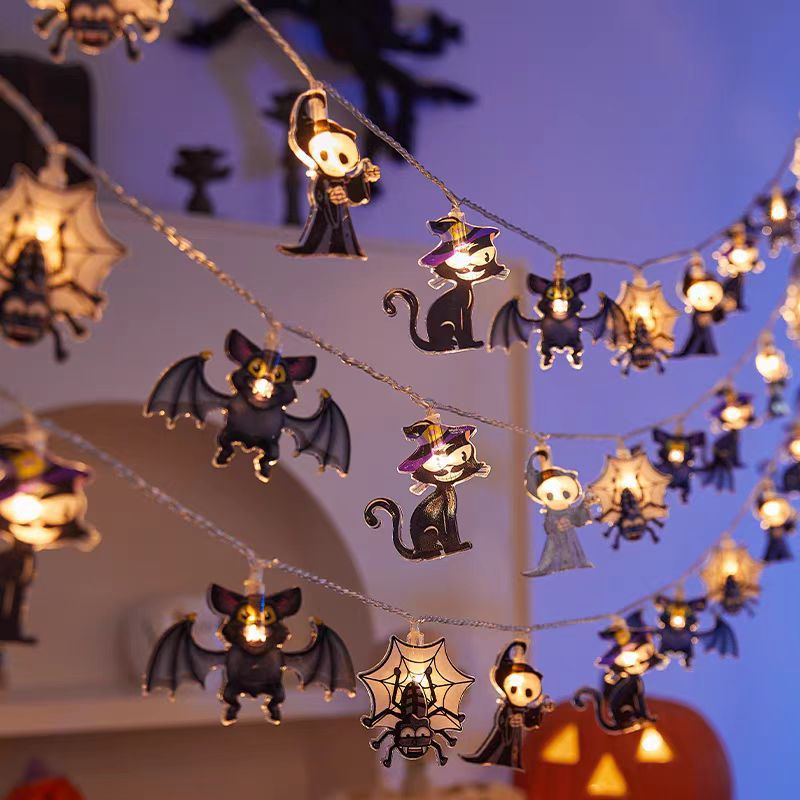 Decorative Halloween LED String Lights with Pumpkin, Ghost, Cat and Spider Web Charms